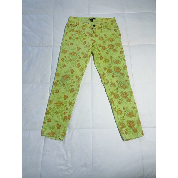 Women's Forever 21 Skinny Jeans Pants - Green Flowered Floral Jeans - Size 28 - Picture 1 of 5